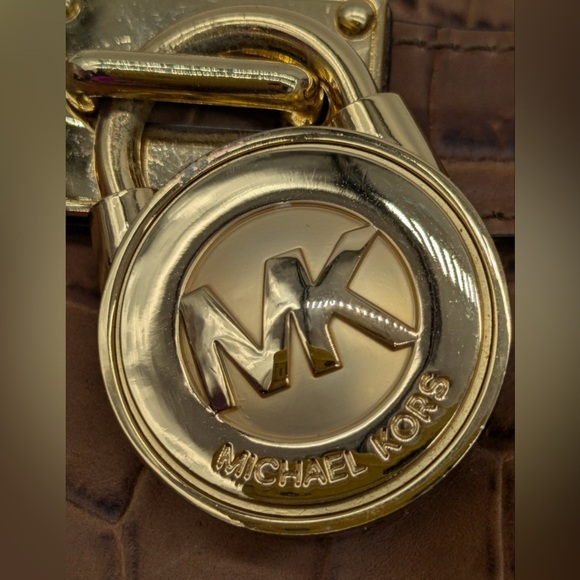 Michael Kors Hamilton Croc-Embossed Leather Tote Bag Brown Gold Authenticated - Picture 7 of 9